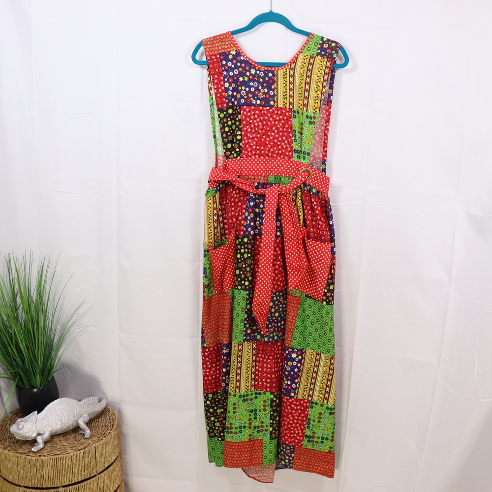 Design House Patchwork Apron Dress‎ OS Multicolor Womens Vintage Boho Maxi